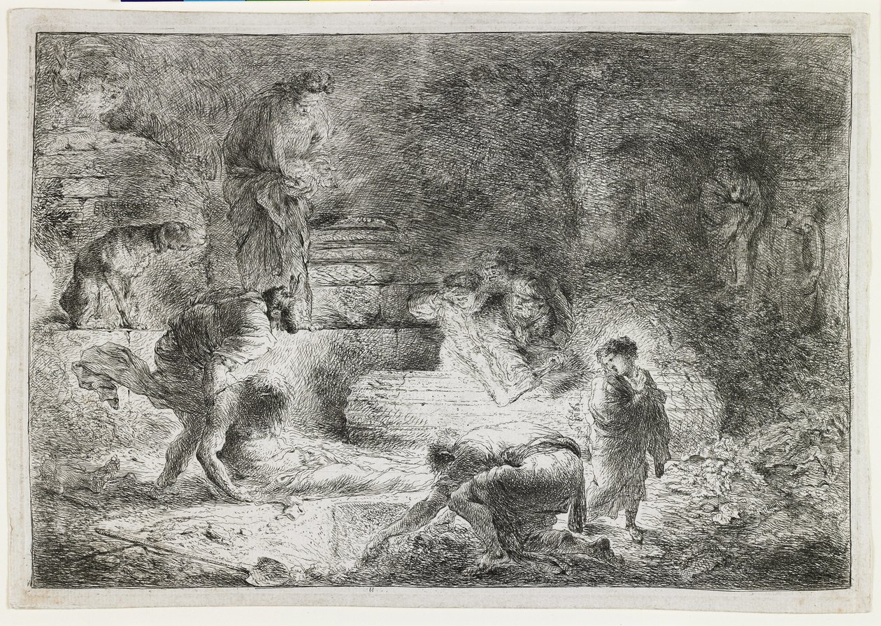 Tobit grzebanie umarłych, ok. 1930 1650 autorstwa Giovanni Benedetto Castiglione