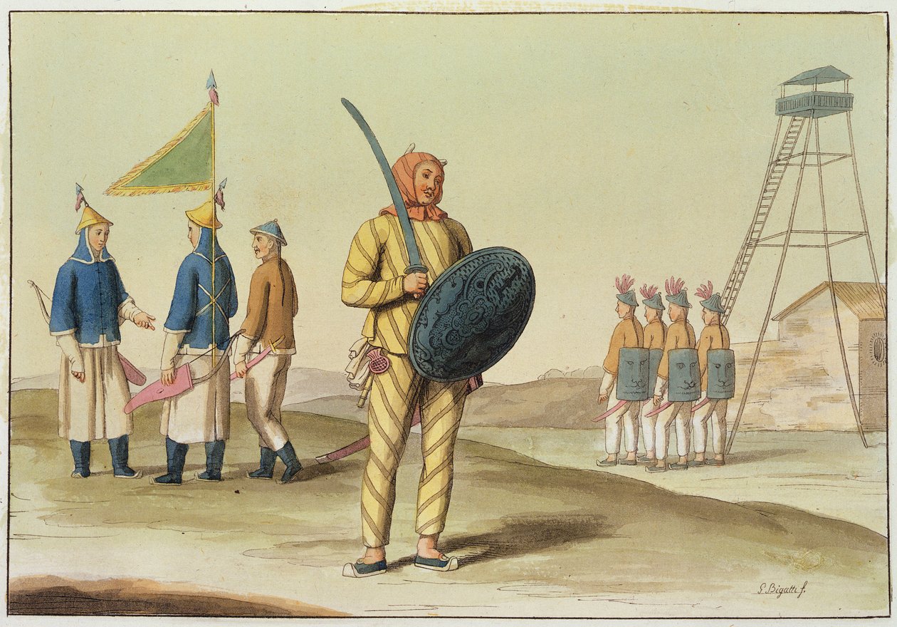 Chiński piechur, ilustracja z „Le Costume Ancien et Moderne” Giulio Ferrario, wydana ok. 1820-30 autorstwa Giovanni Bigatti