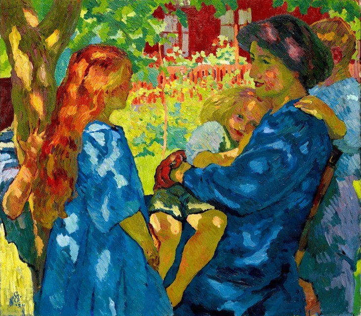 Portret rodzinny pod starszym drzewem autorstwa Giovanni Giacometti