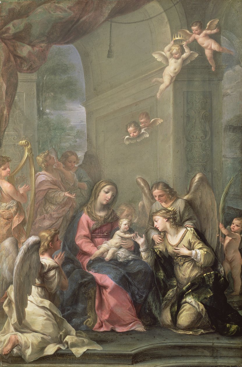 Mistyczne zaślubiny św. Katarzyny, 1716 r. autorstwa Giovanni Gioseffo da Sole