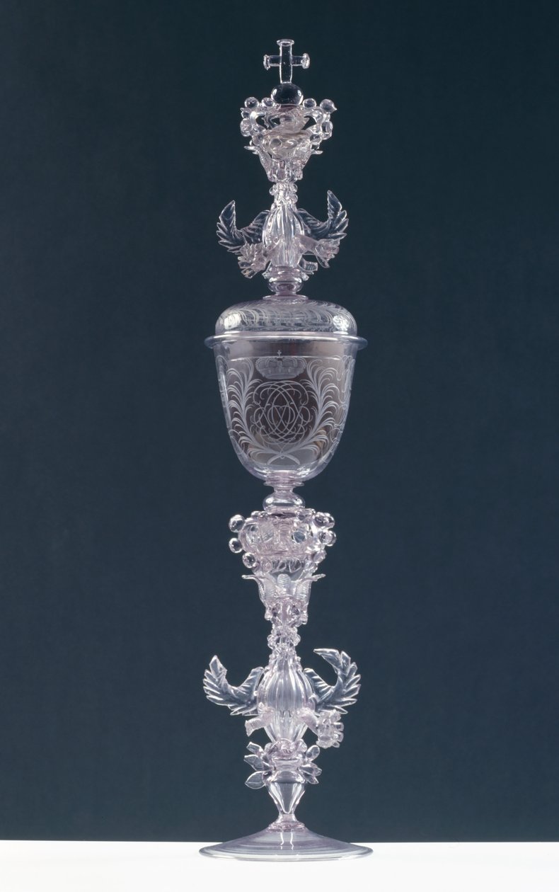 Kielich z pokrywką, z wygrawerowanym monogramem Fryderyka III, elektora palatyna 1688-1701 (szkło) autorstwa Giovanni Pallada