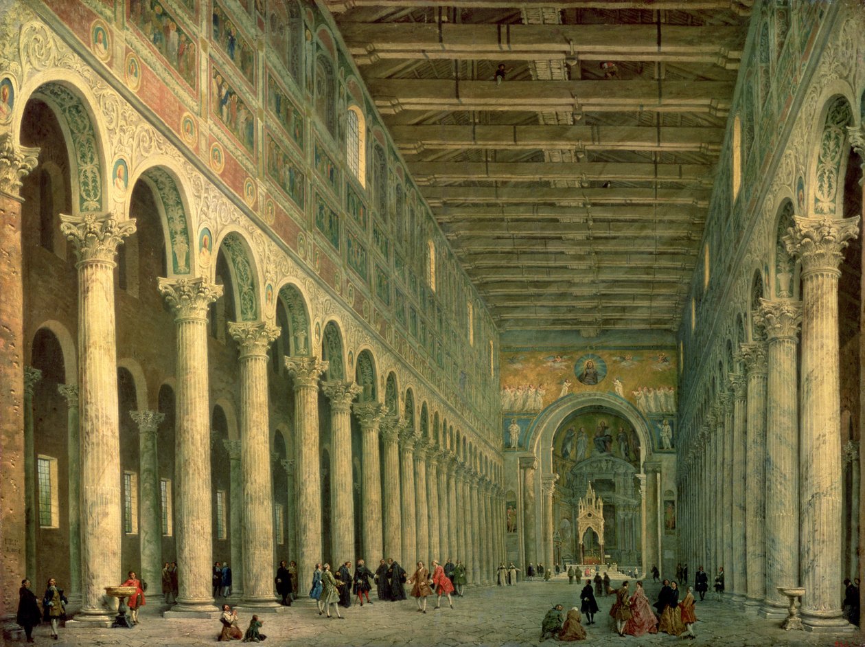 Wnętrze kościoła San Paolo Fuori le Mura, Rzym, 1750 autorstwa Giovanni Paolo Pannini