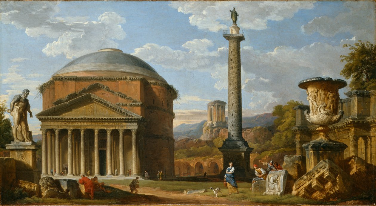 Capriccio ruin rzymskich z Panteonem, 1737 autorstwa Giovanni Paolo Pannini
