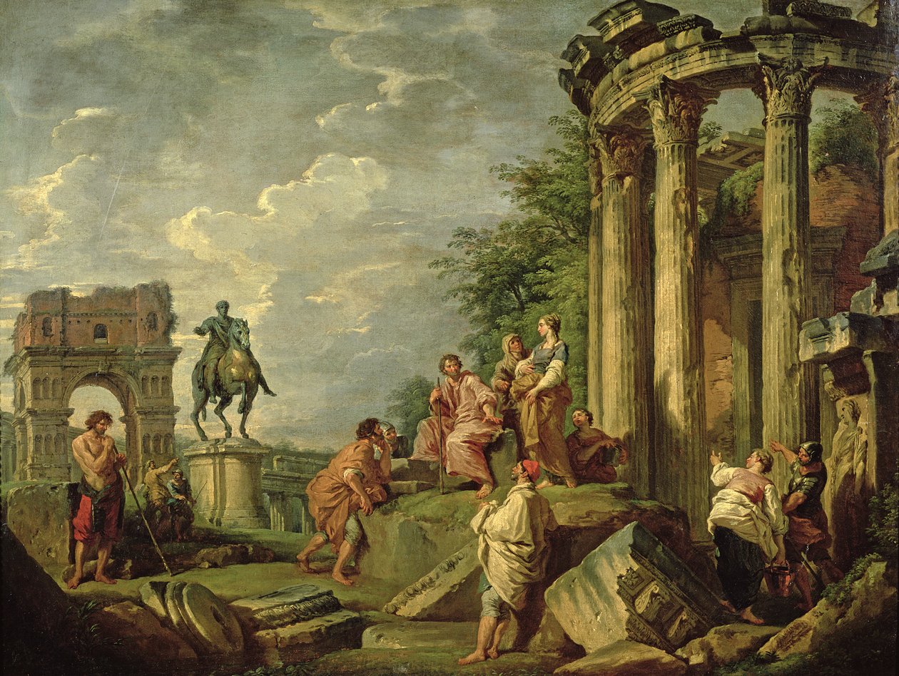 Chłopi wśród rzymskich ruin, 1743 autorstwa Giovanni Paolo Pannini