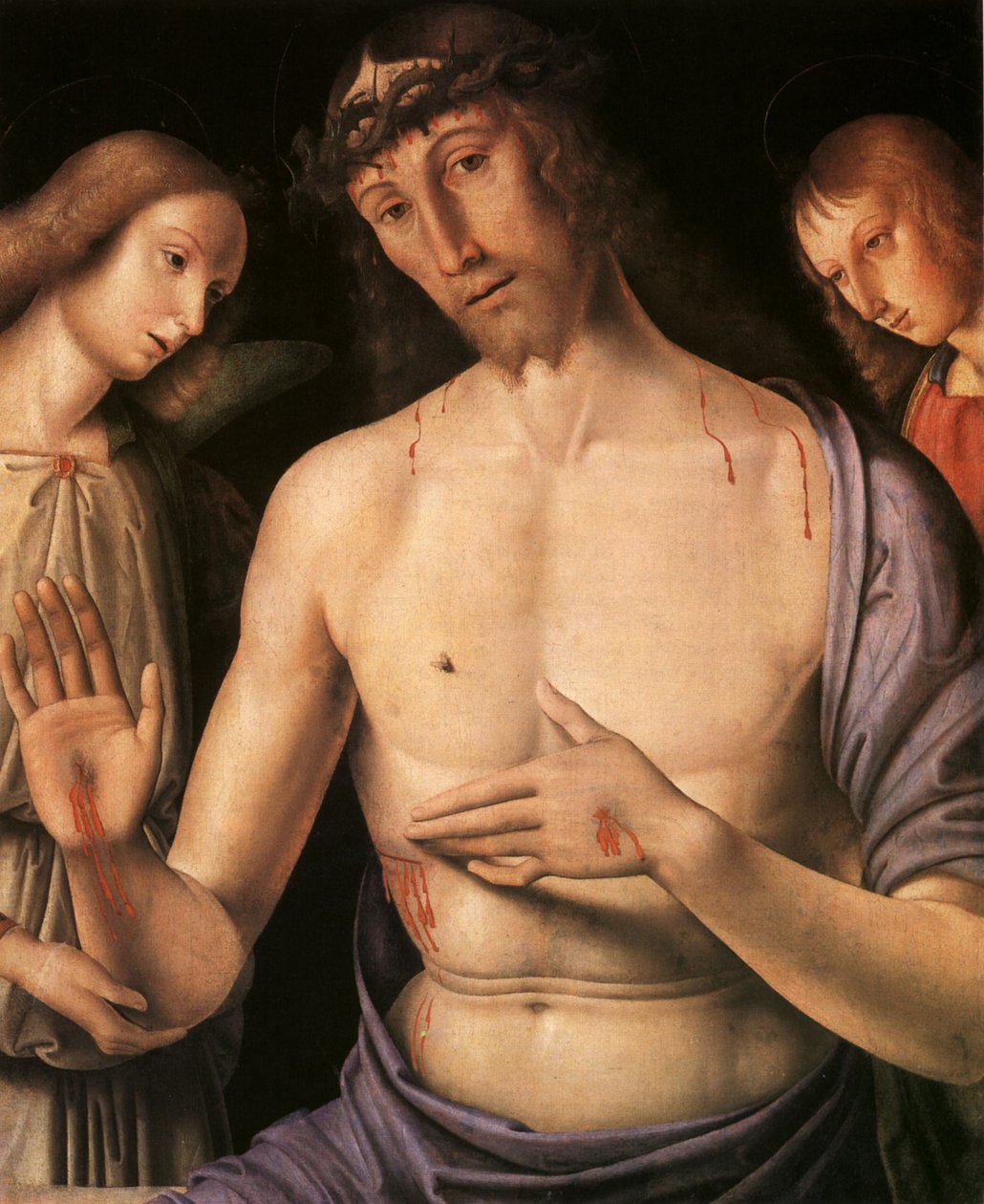 Chrystus wspierany przez dwóch aniołów autorstwa Giovanni Santi or Sanzio