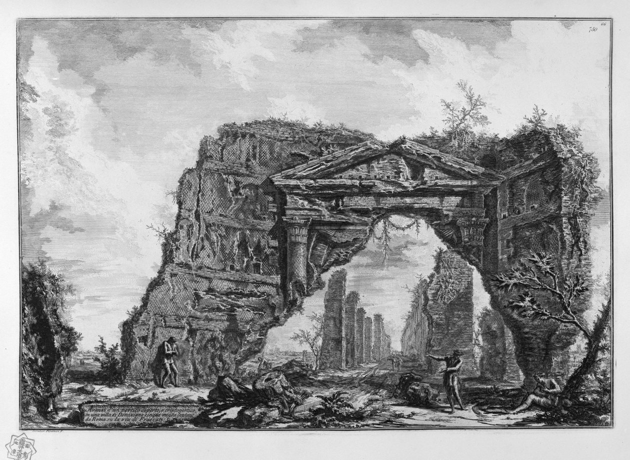 Pozostałości zadaszonego portyku lub kryptoportyku w willi Domicjana (Castel Gandolfo?) Pięć mil od Rzymu na Via di Frascati autorstwa Giovanni Battista Piranesi