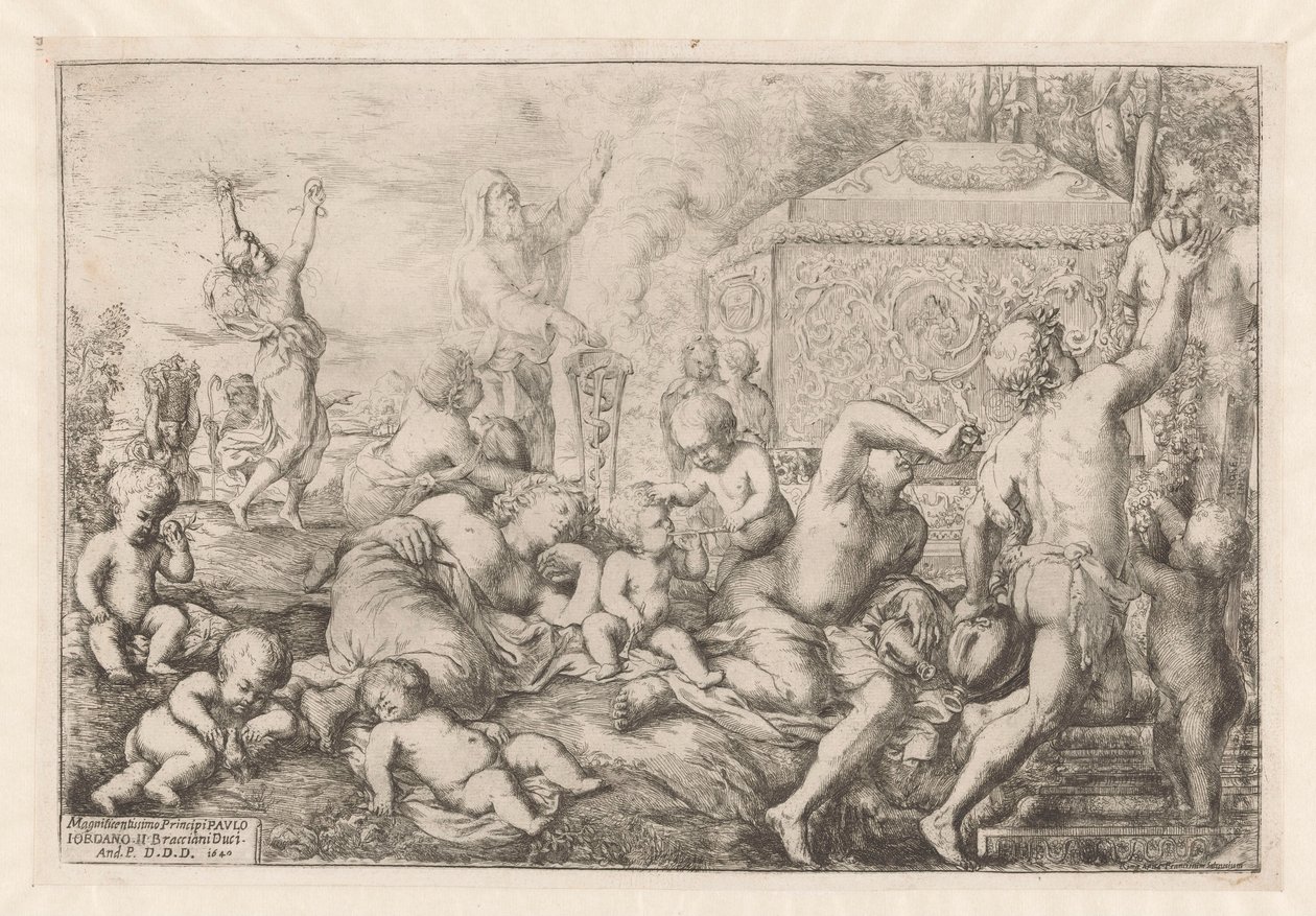 Bacchanal met altaar, faun en Silenus autorstwa Giovanni Andrea Podesta