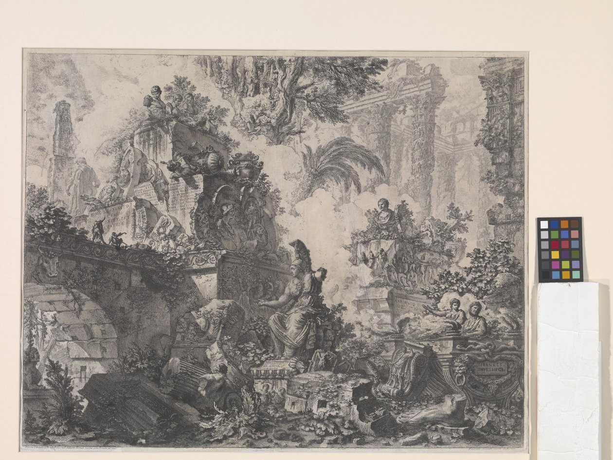 Fronton z posągiem Minerwy (akwaforta) autorstwa Giovanni Battista Piranesi