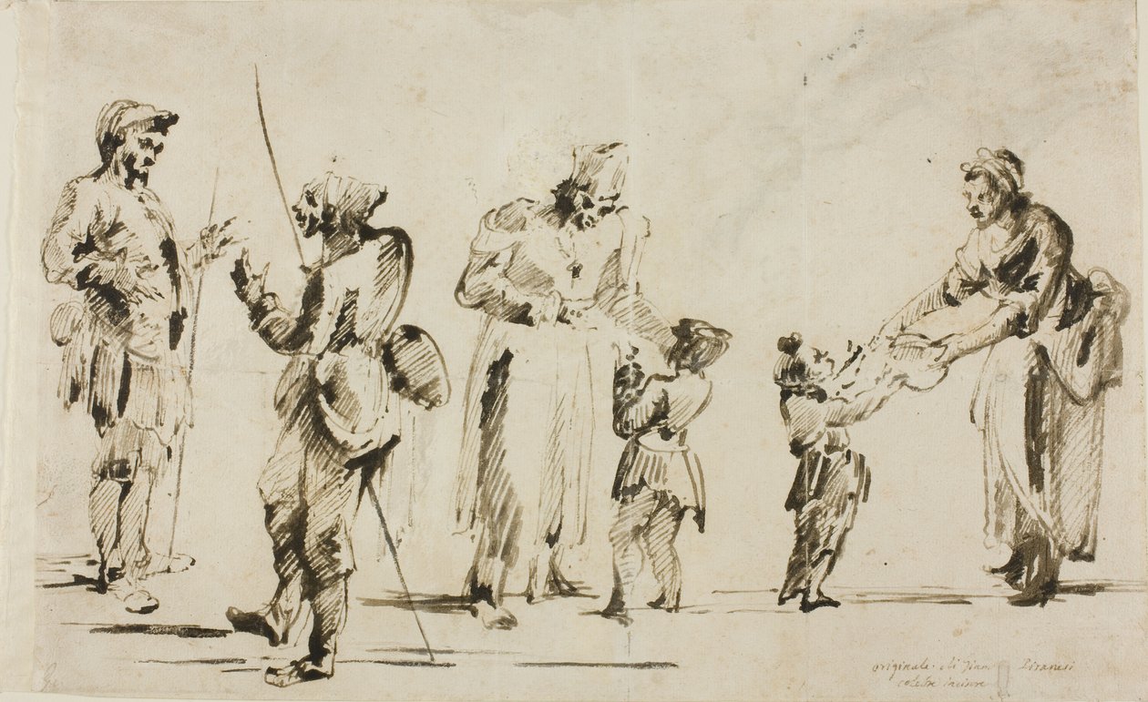 Arkusz szkiców: sześć postaci autorstwa Giovanni Battista Piranesi