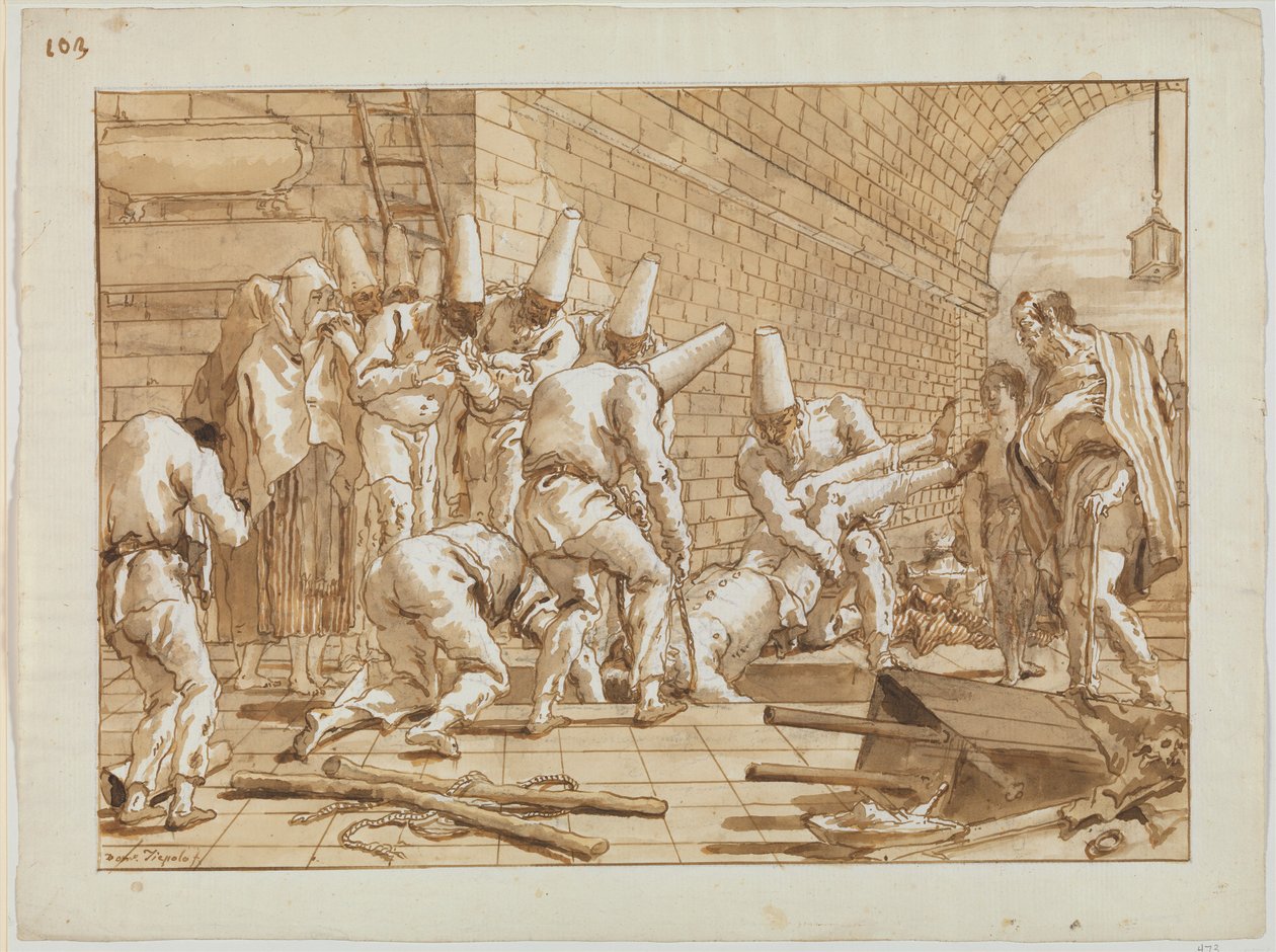 Pogrzeb Punchinello, ok. 1800 autorstwa Giovanni Battista Tiepolo