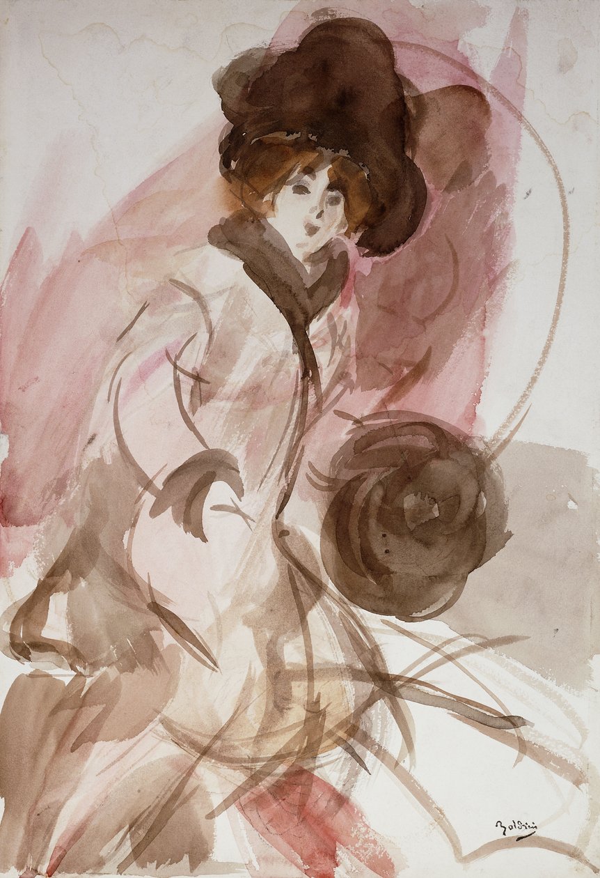 Elegancka dama z mufką, ok. 1910-12 autorstwa Giovanni Boldini