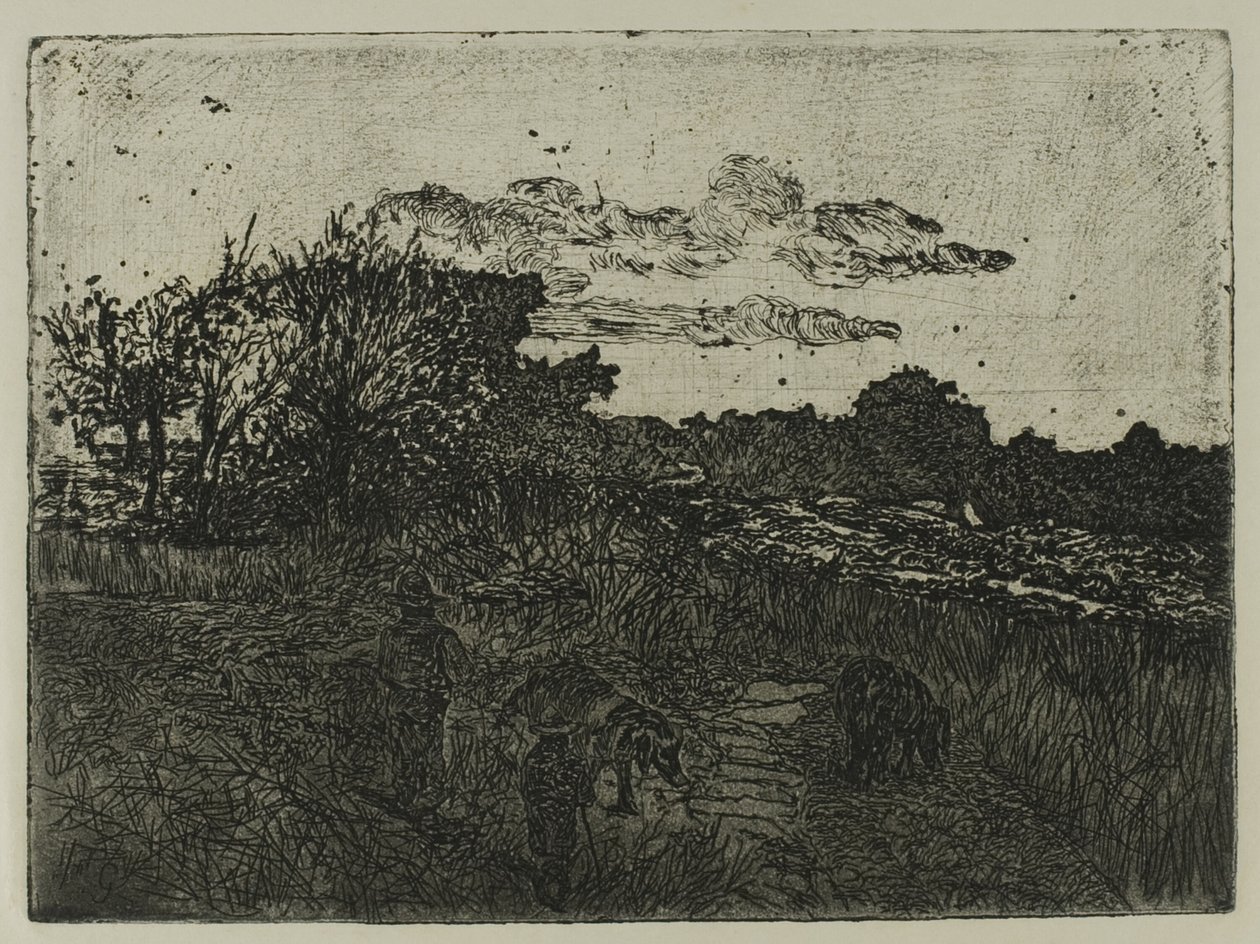 Kraj o zachodzie słońca ze świniopasami autorstwa Giovanni Fattori
