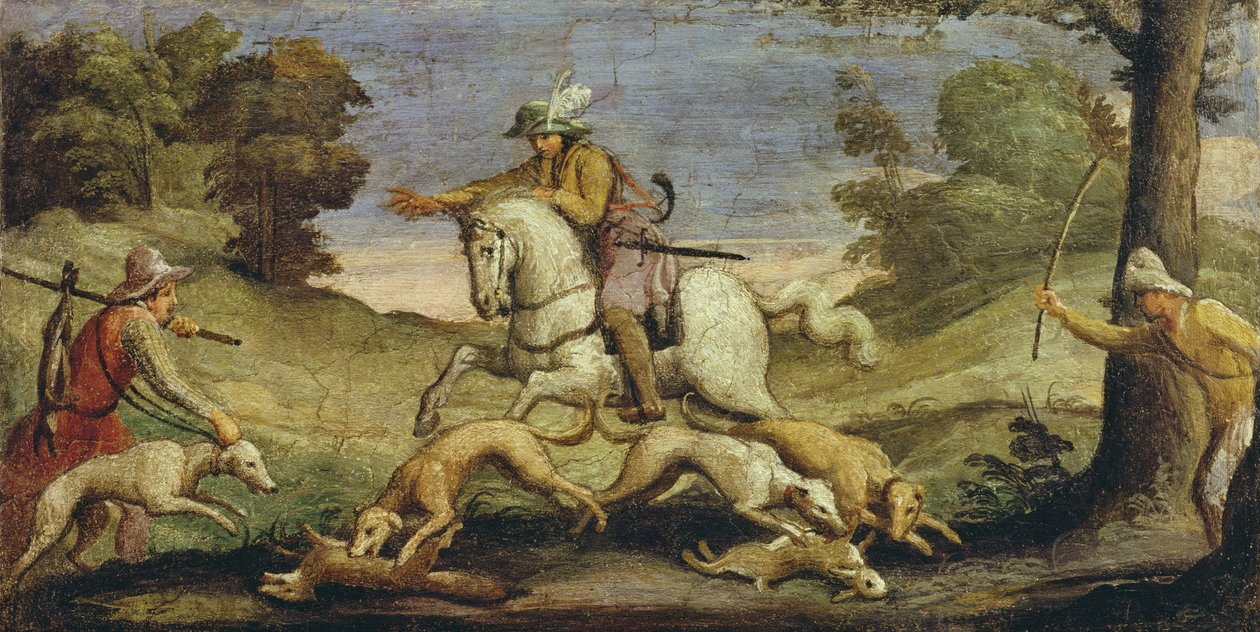 Polowanie na zające, 1615 autorstwa Giovanni Francesco Barbieri