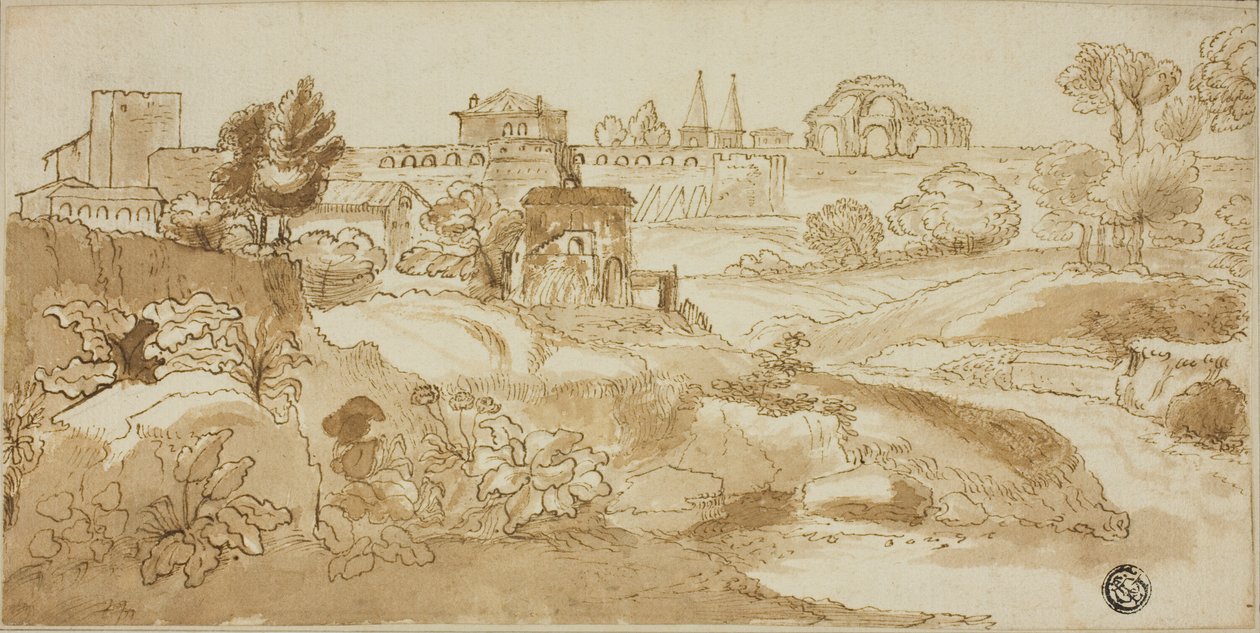Widok na Rzym z via Appia autorstwa Giovanni Francesco Grimaldi
