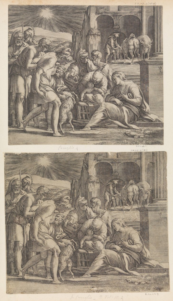 Adoracja pasterzy. autorstwa Giovanni Jacopo Caraglio