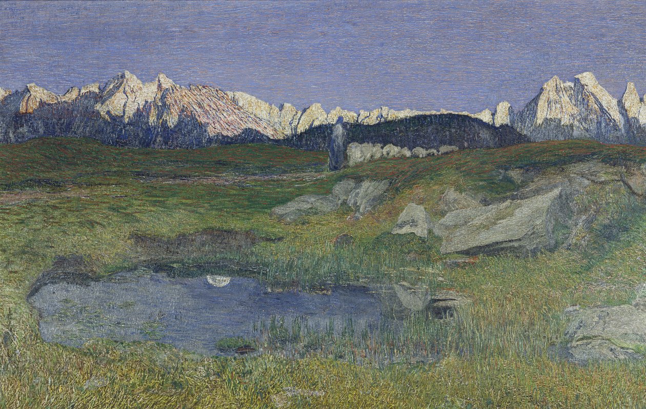 Krajobraz alpejski o zachodzie słońca autorstwa Giovanni Segantini