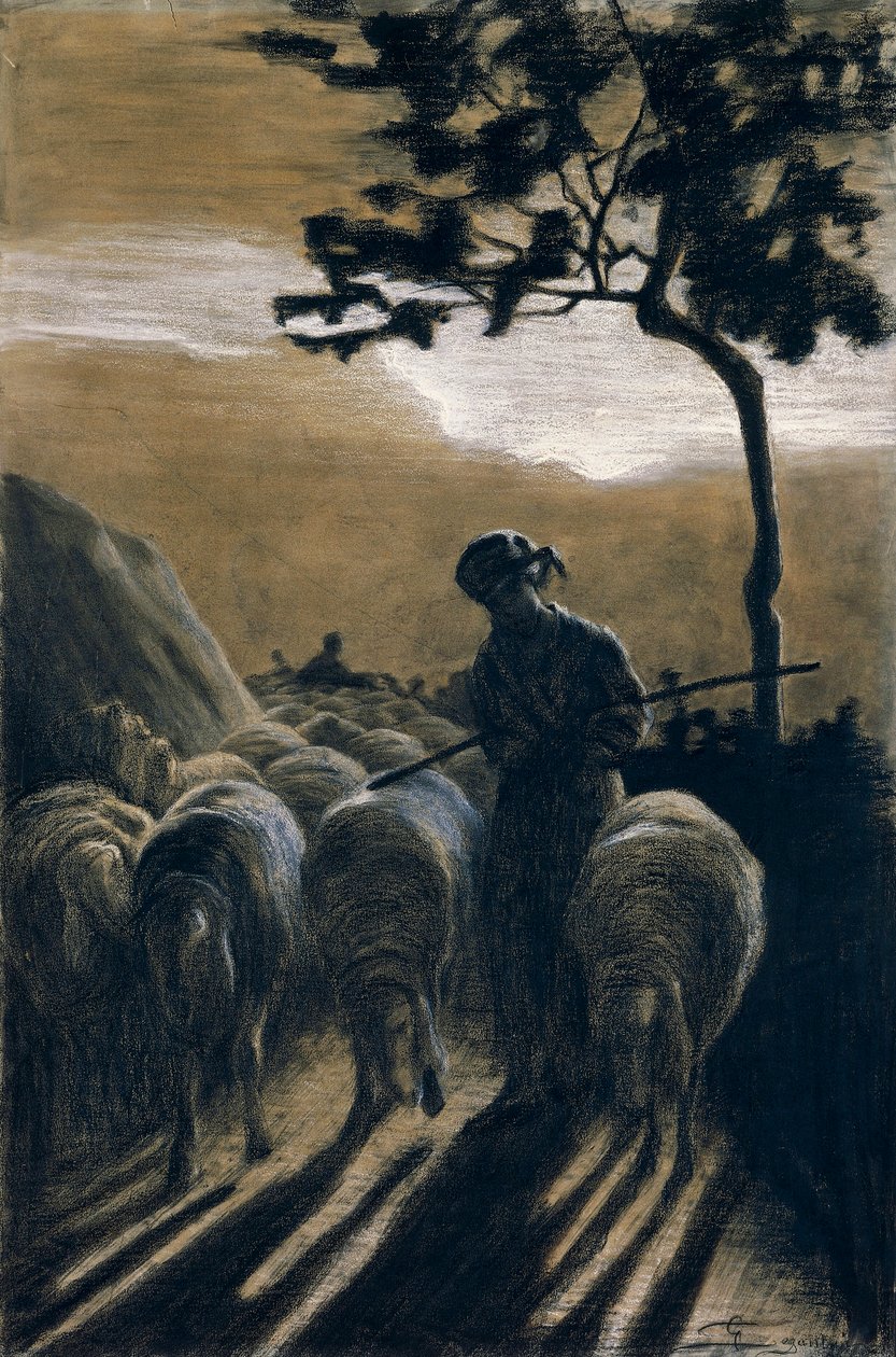 Stado na drodze – Giovanni Segantini (1858-1899) autorstwa Giovanni Segantini