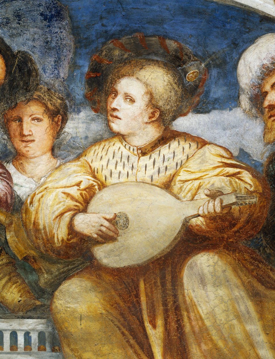 Koncert, mandolinista wśród zalotników autorstwa Girolamo Romanino
