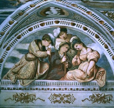 Koncert: instrumenty dęte, luneta autorstwa Girolamo Romanino