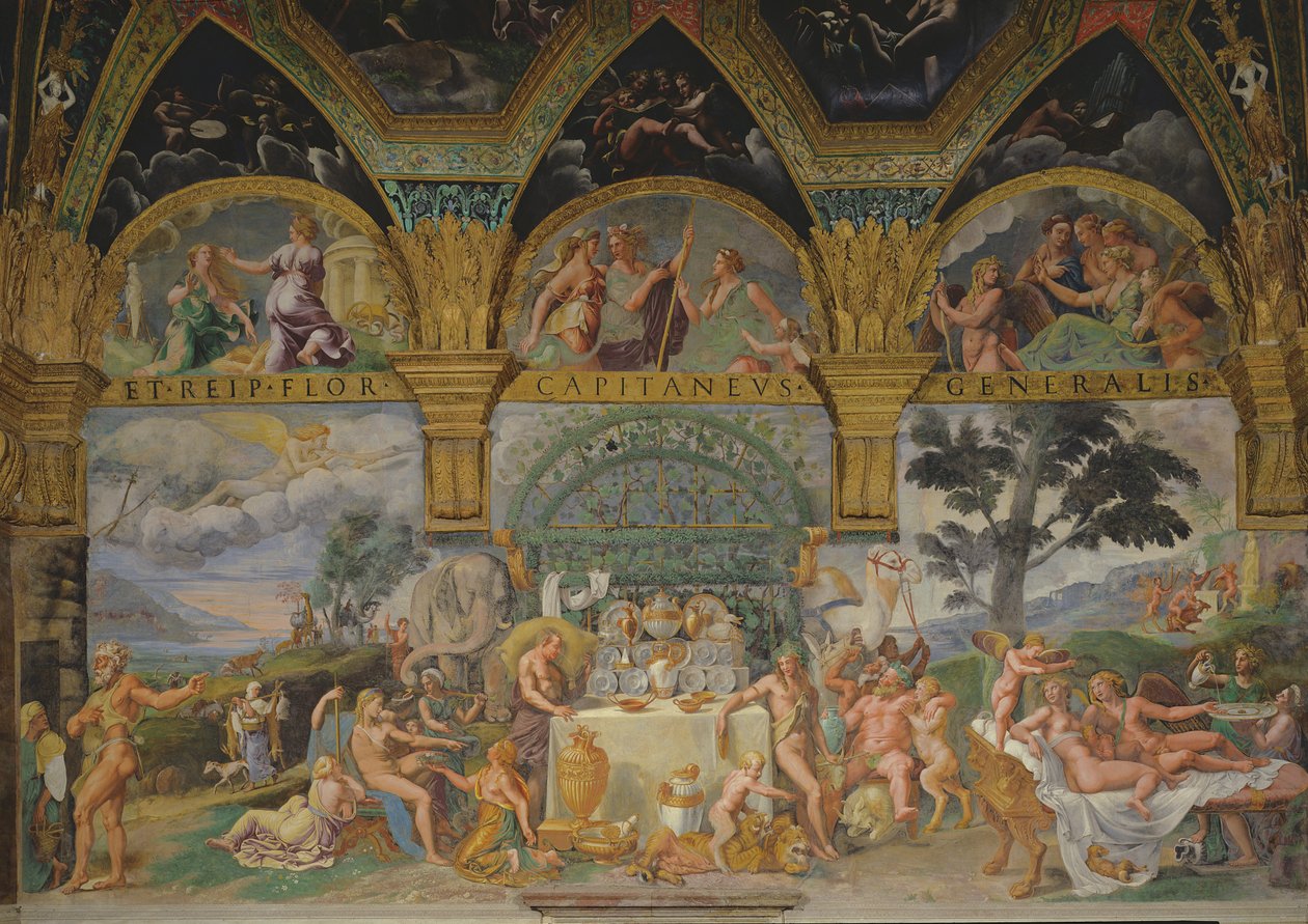 Uczta szlachecka z okazji zaślubin Kupidyna i Psyche z Sala di Amore e Psiche, 1527-31 autorstwa Giulio Romano