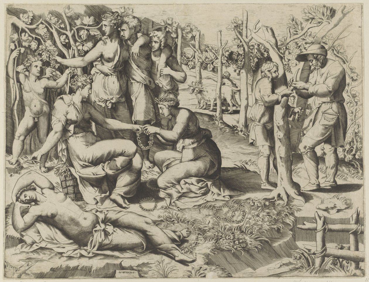 Flora daje wieniec autorstwa Giulio Bonasone