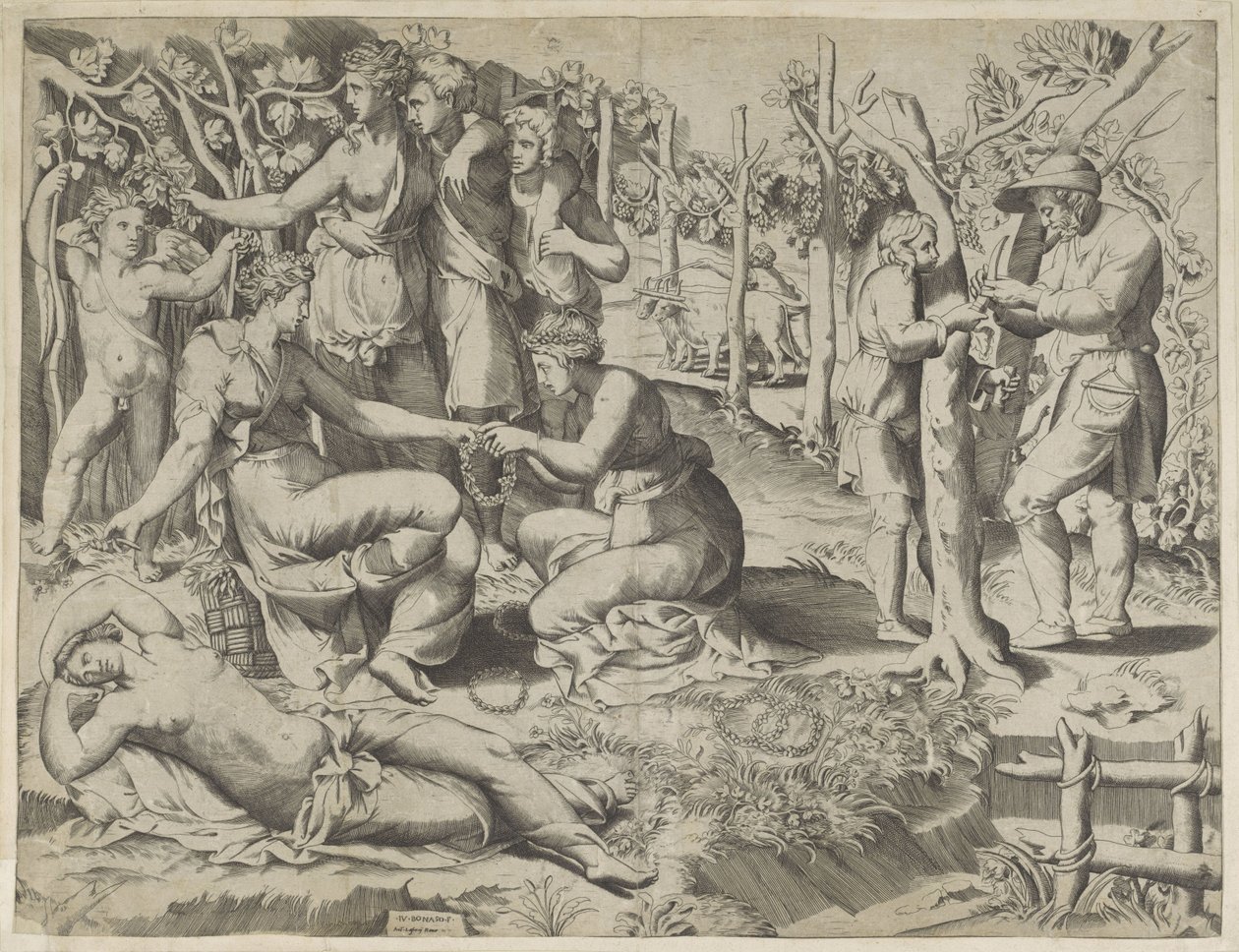 Flora daje wieniec autorstwa Giulio Bonasone