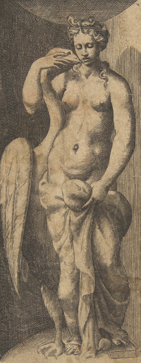 Leda i łabędź, ok. 1531-76. autorstwa Giulio Bonasone
