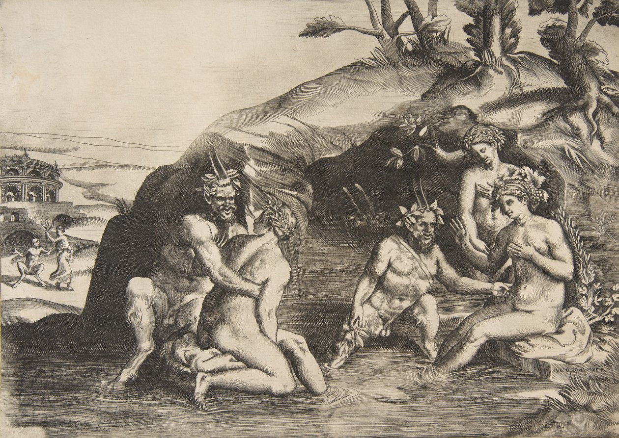 Kąpiel nimf i satyrów, 1531-76. autorstwa Giulio Bonasone