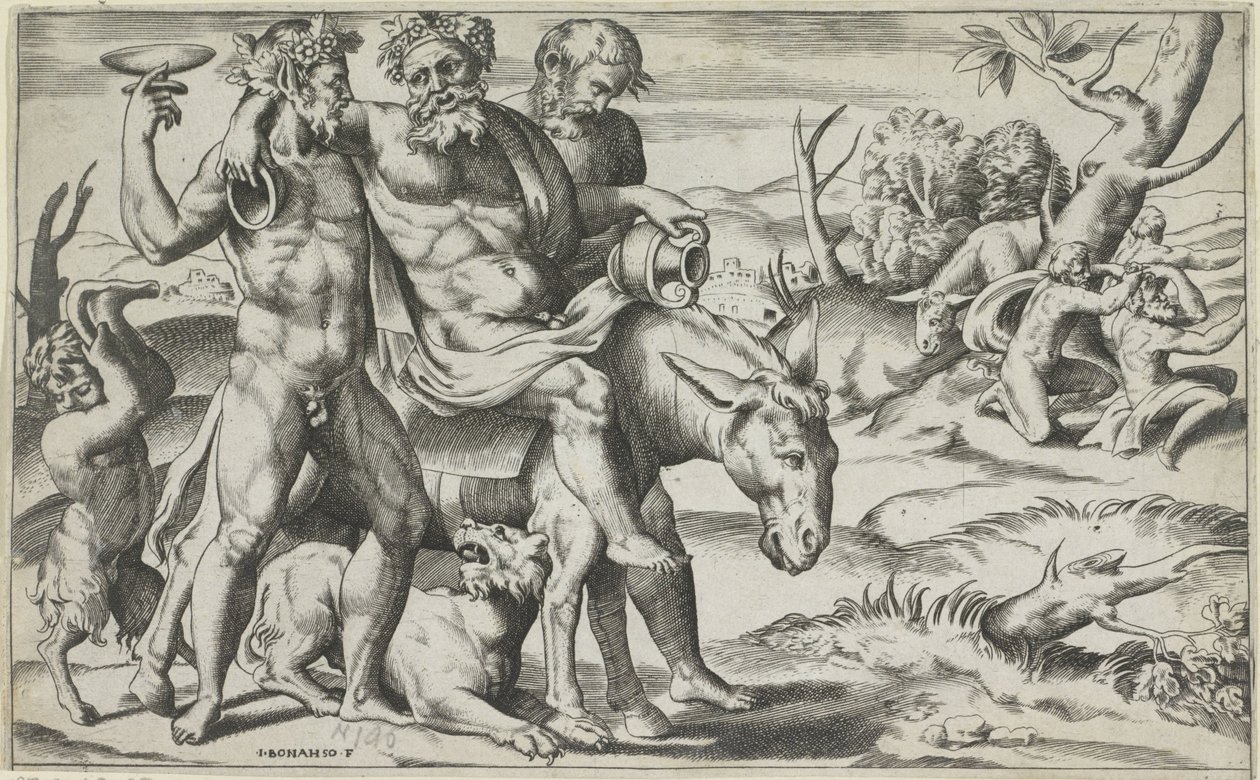 Silenus na osiołku autorstwa Giulio Bonasone