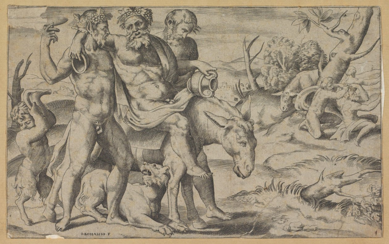 Silenus na osiołku autorstwa Giulio Bonasone