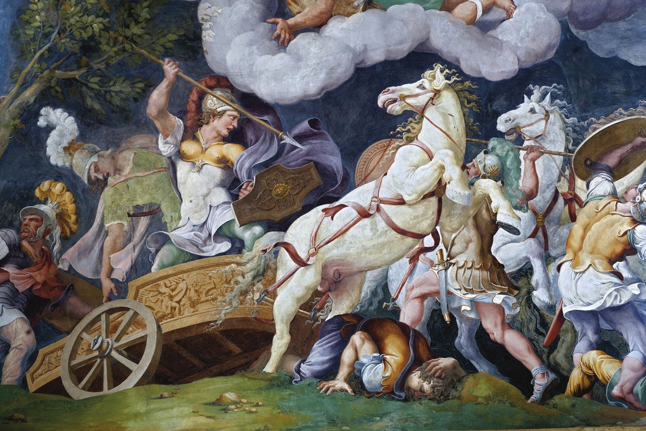 Diomedes walczący z Phegeusem i Idaiosem. autorstwa Giulio Romano