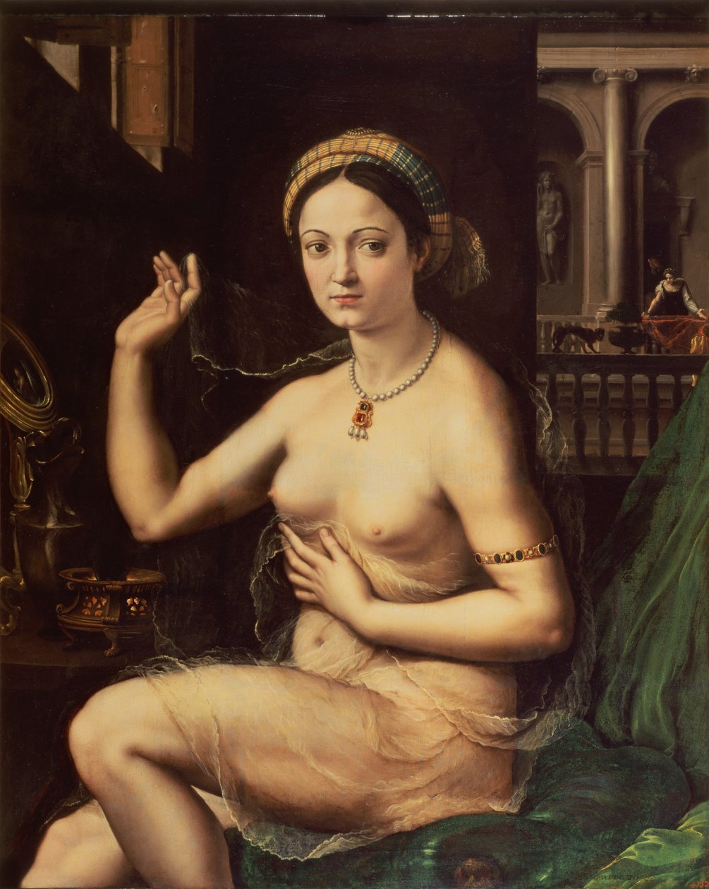 Kobieta z lustrem autorstwa Giulio Romano