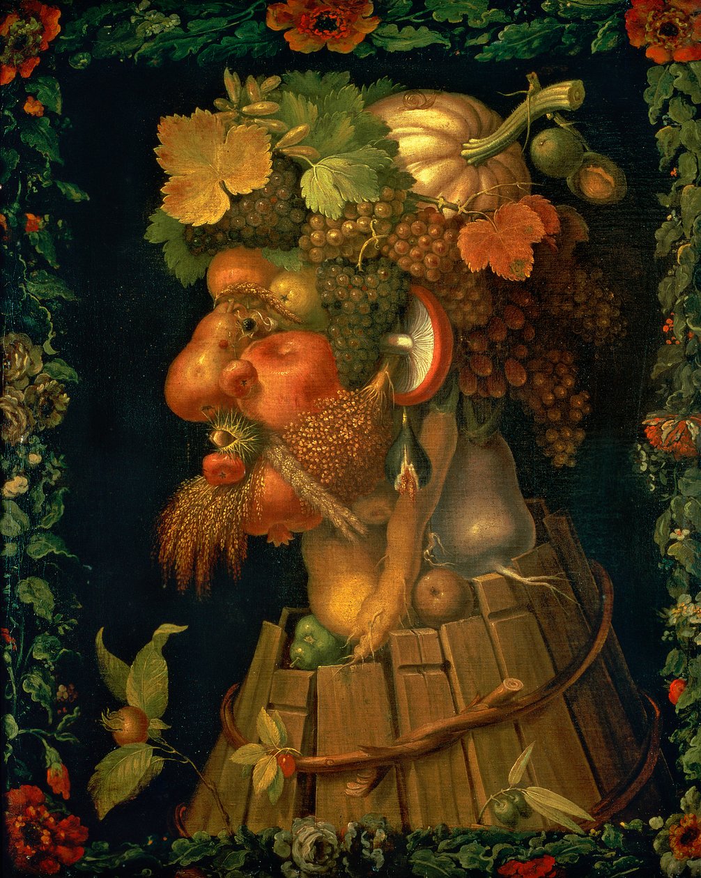 Jesień, z cyklu przedstawiającego cztery pory roku, na zamówienie cesarza Maksymiliana II (1527-76) 1573 autorstwa Giuseppe Arcimboldo