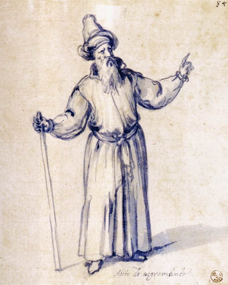 Rysunek kostiumu dla nekromanty autorstwa Giuseppe Arcimboldo
