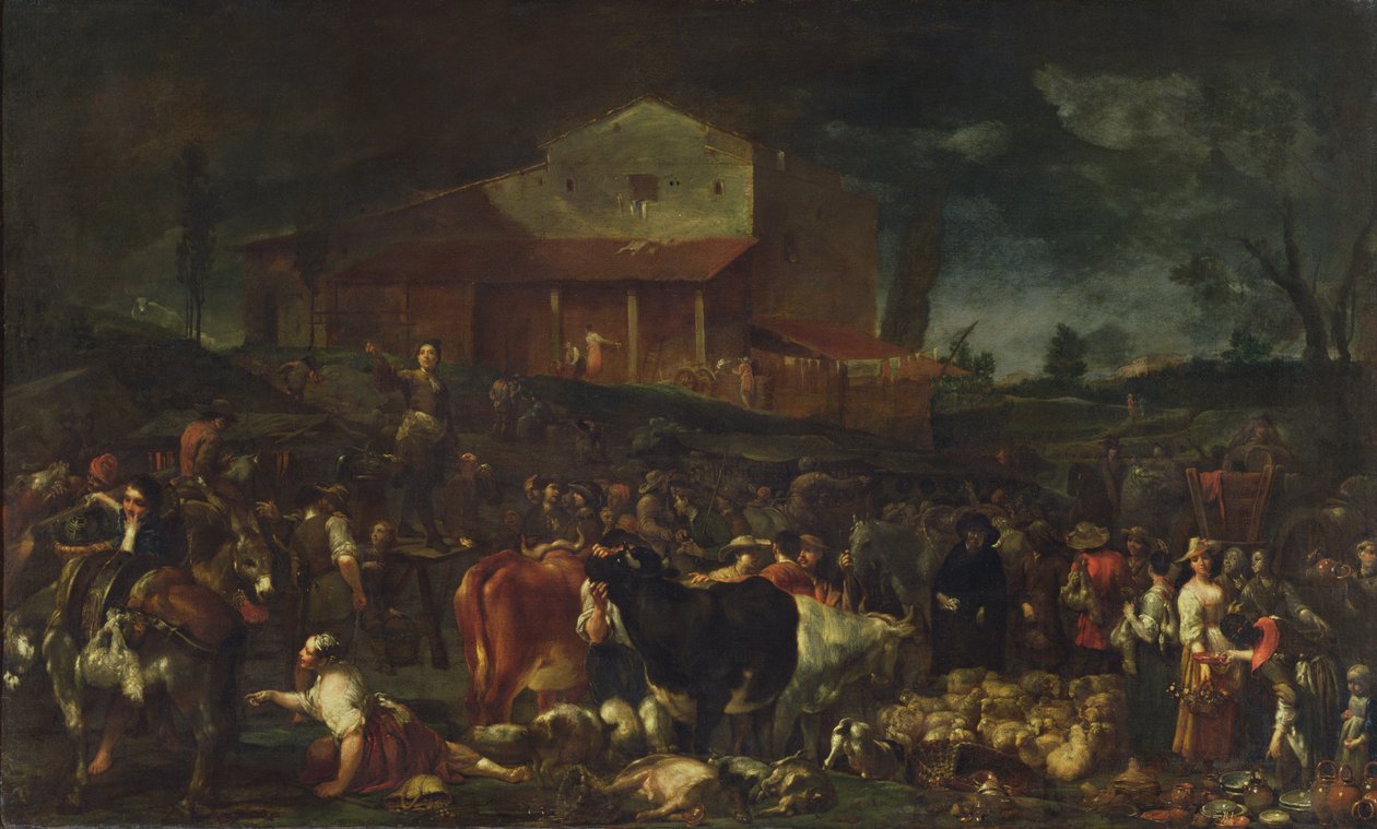 Jarmark w Poggio a Caiano, 1709 r. autorstwa Giuseppe Maria Crespi