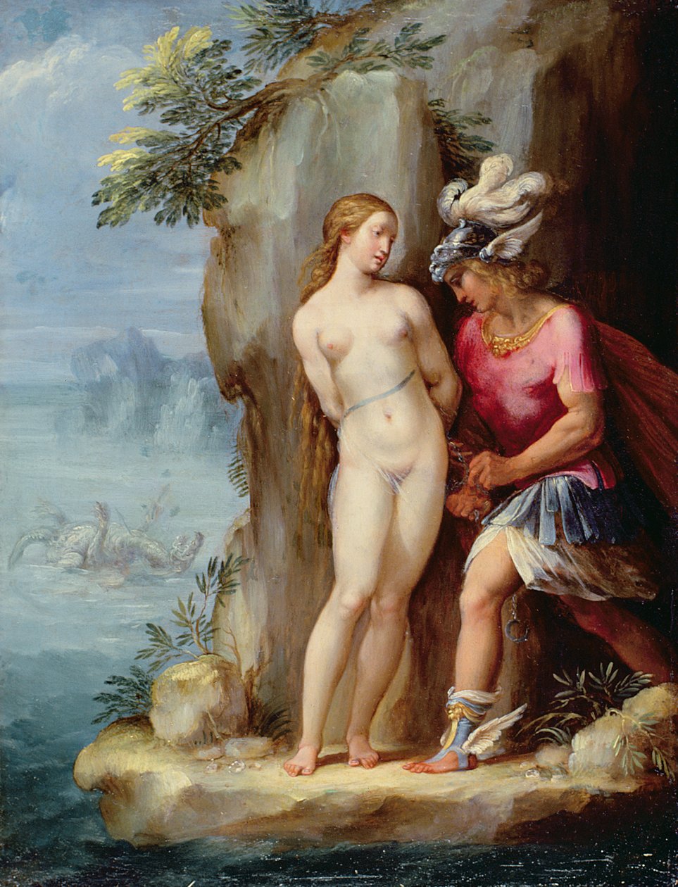 Perseusz ratujący Andromedę (olej na miedzi) autorstwa Giuseppe Cesari