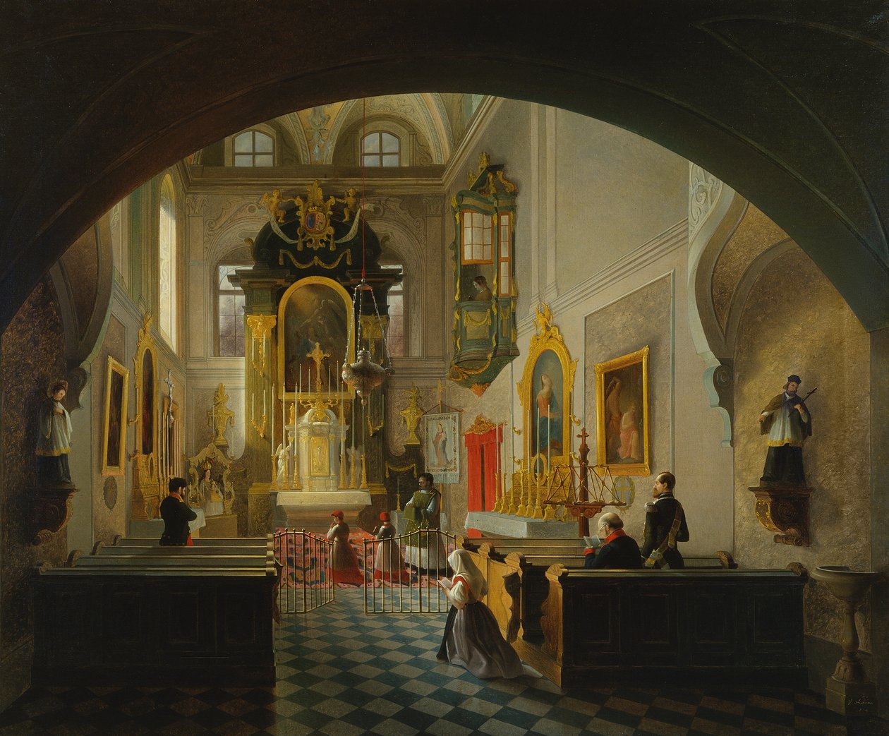 Wnętrze kaplicy (malarstwo) autorstwa Giuseppe Abbati