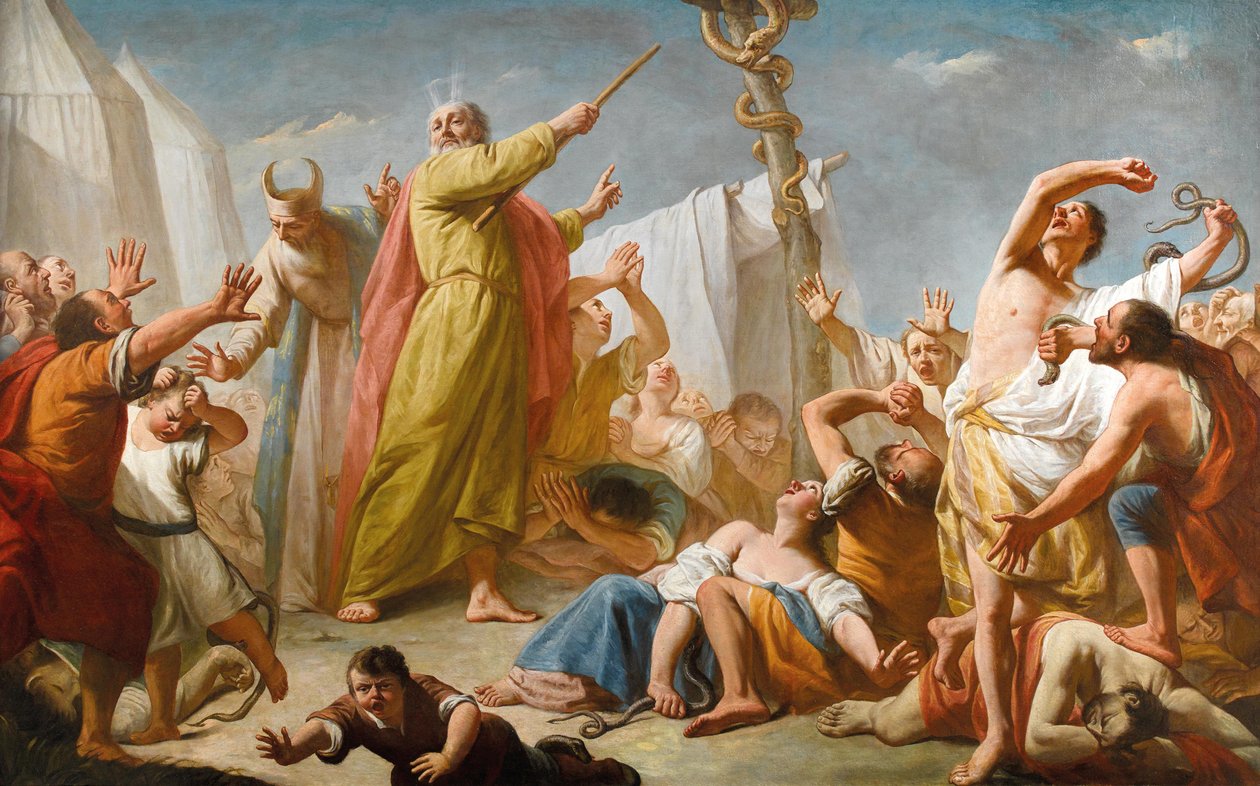 Mojżesz i wąż miedziany, ok. 1770 r. autorstwa Giuseppe Angeli
