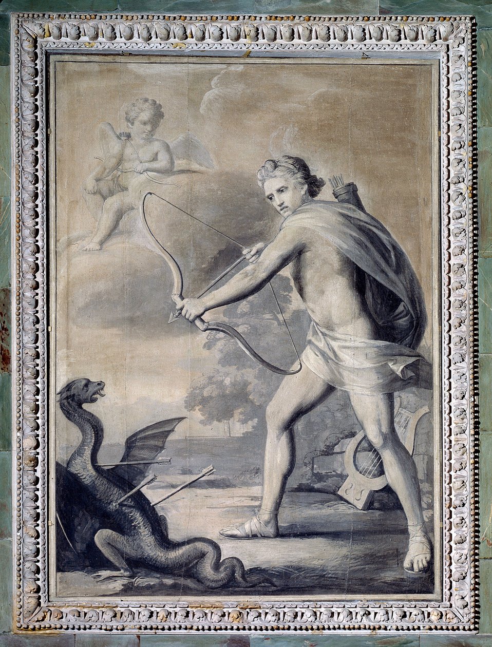 Apollon zabija węża Python (rysunek monochromatyczny) autorstwa Giuseppe Bacigalupo