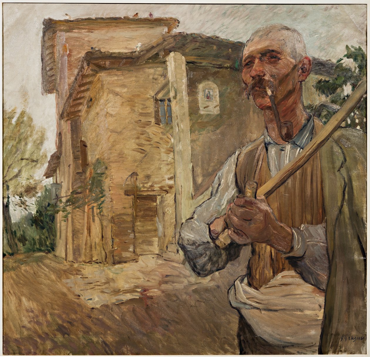 Mężczyzna z fajką (olej na płótnie) autorstwa Giuseppe Graziosi