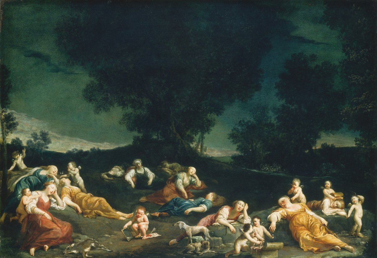 Amorki rozbrajają śpiące nimfy 16901705. autorstwa Giuseppe Maria Crespi