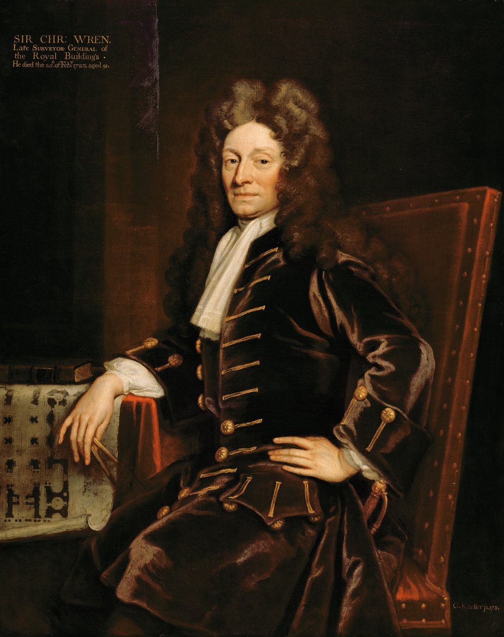 Portret Sir Christophera Wrena (1632-1723) 1711 autorstwa Godfrey Kneller