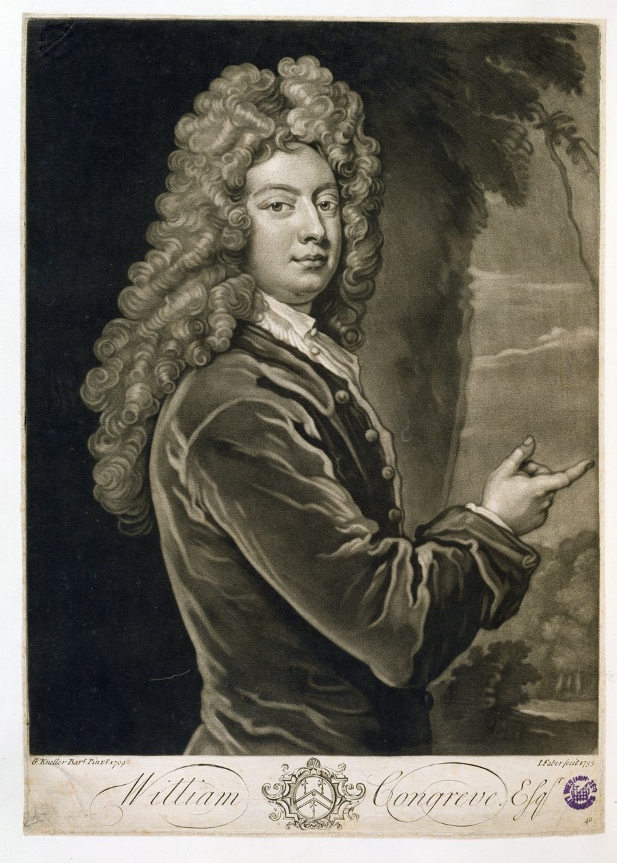 William Congreve (1670-1729), ryty przez Johna Fabera (1684-1756), 1733 autorstwa Godfrey Kneller