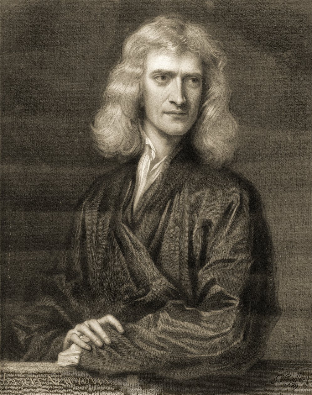Portret sir Izaaka Newtona autorstwa Godfrey (after) Kneller