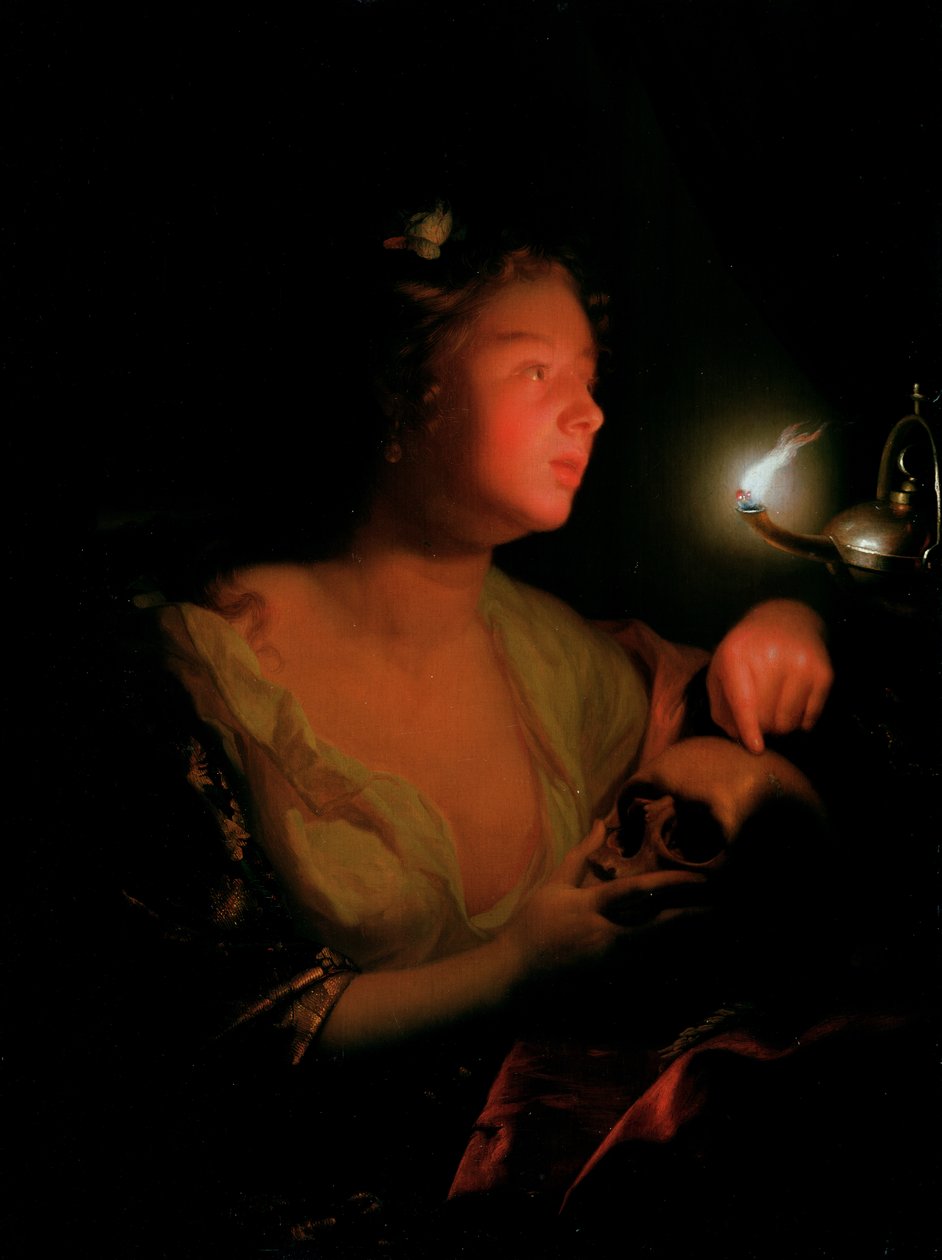 Mary Magdalene Grieving (olej na desce dębowej) autorstwa Godfried Schalcken