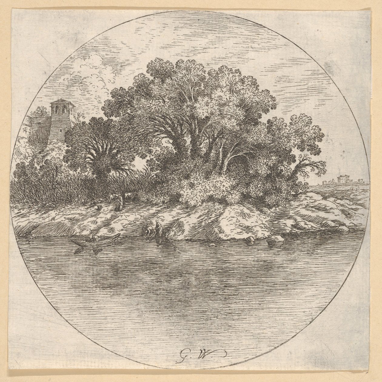 Krajobraz z drzewami nad wodą.n.d. autorstwa Goffredo Wals