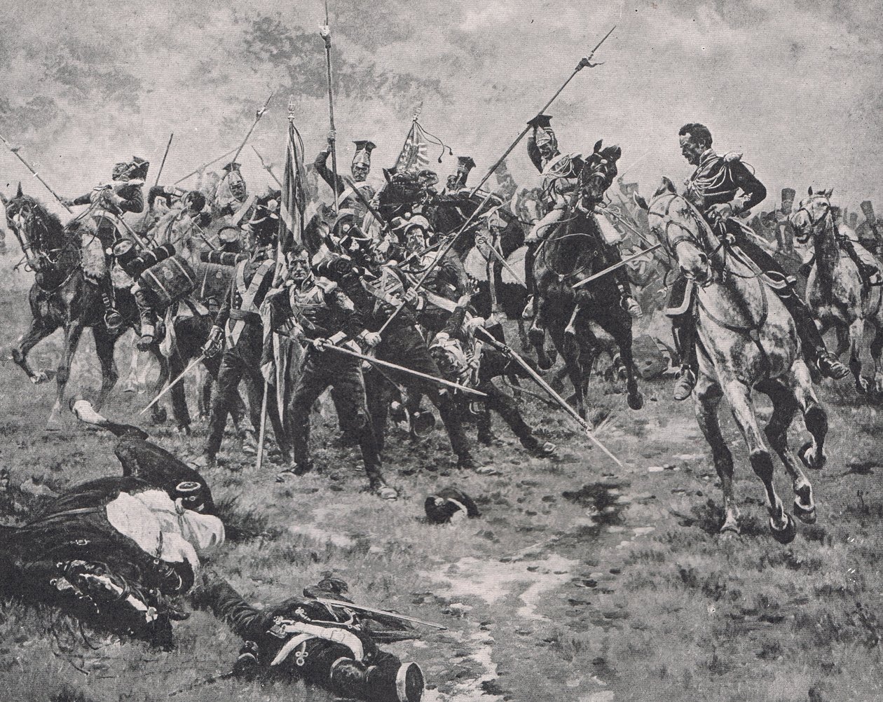 The Flag, Albuera, 16 maja 1811, ilustracja z „British Battles on Land and Sea”, wydanej przez Cassell, Londyn, ok. 1910 autorstwa Gordon Frederick Browne