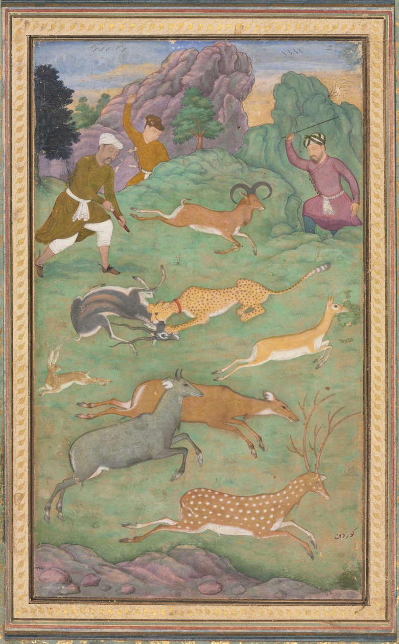 Polowanie na antylopy i jelenie, ok. godz. 1602-1604. autorstwa Govardhan