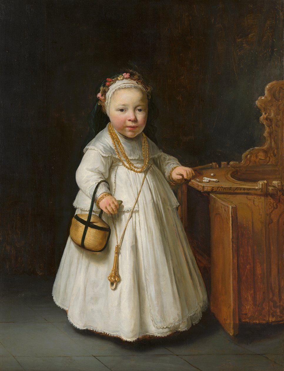Dziewczyna przy wysokim krześle autorstwa Govert Flinck