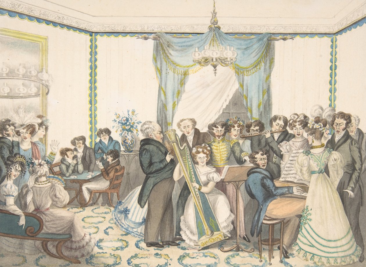 Koncert, 1820-30. autorstwa Granddaughters of Dr. Samuel Parr.